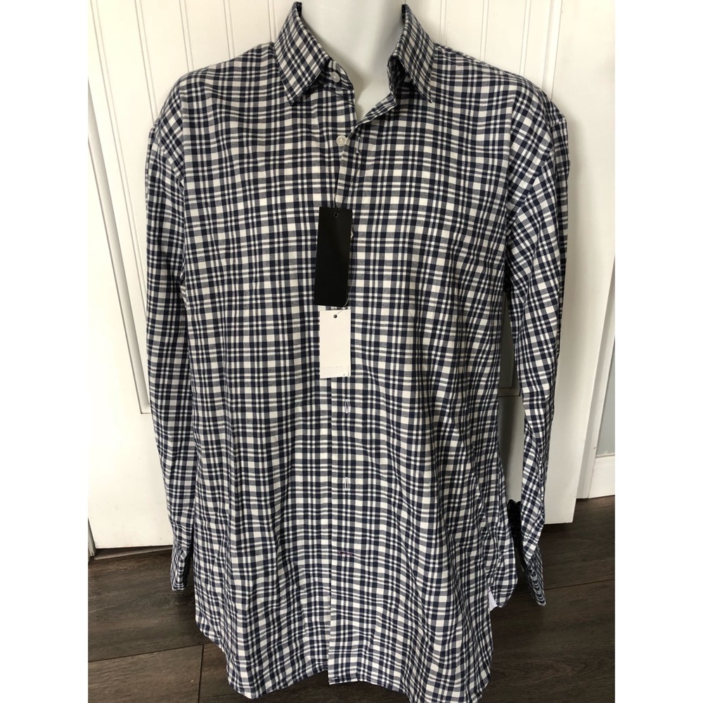 New mens Bloomingdale’s Blue Plaid Button Up shirt